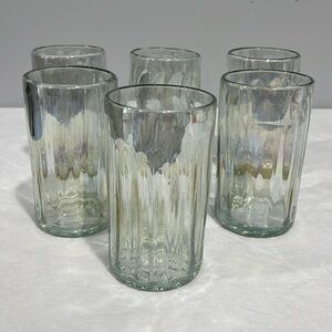 Luster Iridescent glass large tumblers set of 6 handblown ribbed pattern